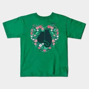 I Heart Cats and Flowers Green Version Kids T-Shirt